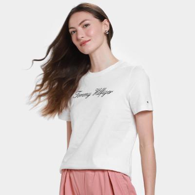 Camiseta Tommy Hilfiger Nos Script C-Nk Feminina