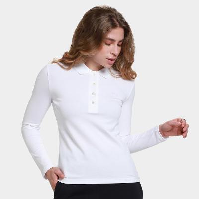 Camisa Polo Lacoste Manga Longa Piqué Stretch Feminina