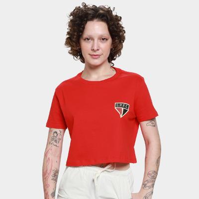 Camiseta Cropped Oversized São Paulo Raízes Tricolor Feminina