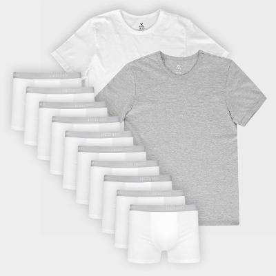 Kit Cueca Boxer C/10 + Camisetas Hering Slim Básicas C/2 Peças Masculinoc