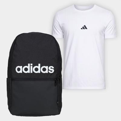 Kit Mochila Adidas Clássica Logo Linear 22.75L + Camiseta Adidas Small Logo Masculina