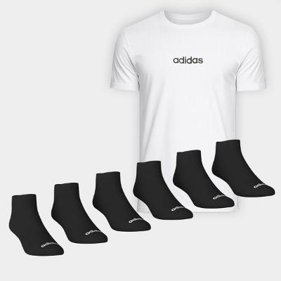 Kit Meia Adidas Cano Baixo C/6  + Camiseta Adidas Logo Linear Masculina