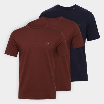 Kit Camiseta Hering Slim Bordado C/ 3 Masculina