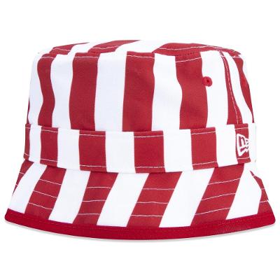 Chapeu New Era Bucket Feminino Listrado Branco Vermelho