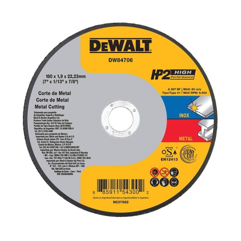 Disco Corte Dewalt Inox HP2 7 x 1,9mm x 7/8 - 1