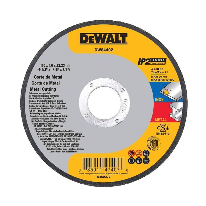 Disco Corte Dewalt Inox HP2 4 1/2 x 1,6mm x 7/8 - 1