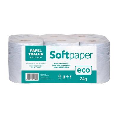 Papel Toalha Folha Simples 200 Metros 6 bobinas 24g | Softpaper Eco