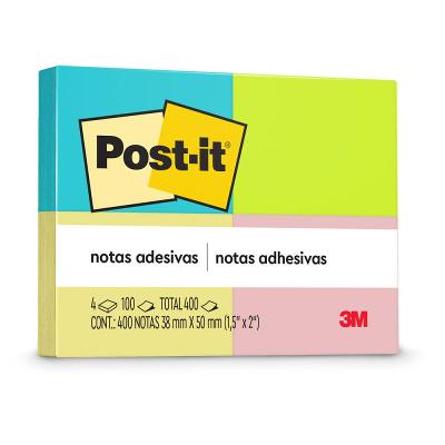 Post-it® 4 Blocos 38x50mm 100 Folhas cada 4 Cores Neon 3M