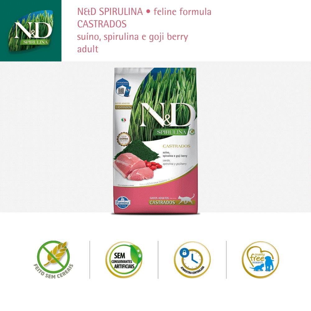 Ração N&amp;D Spirulina Gatos Adultos Castrados Suíno - 5