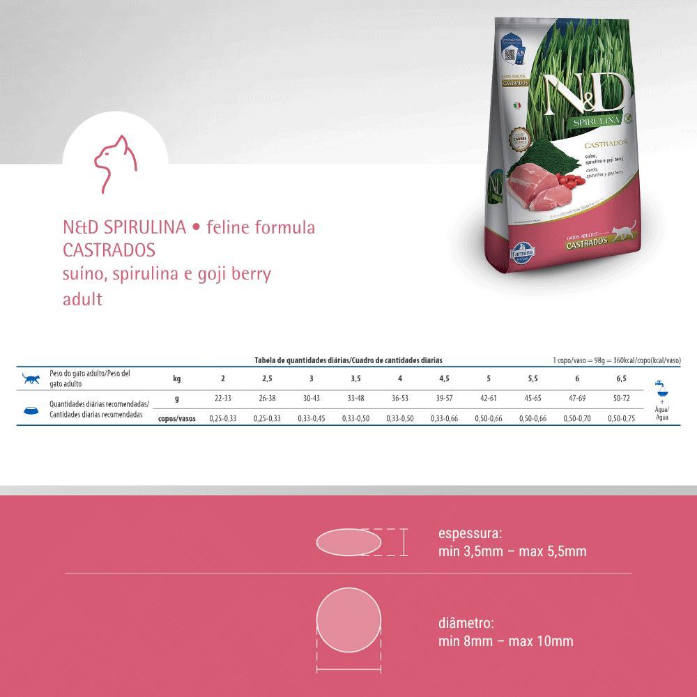 Ração N&amp;D Spirulina Gatos Adultos Castrados Suíno - 8