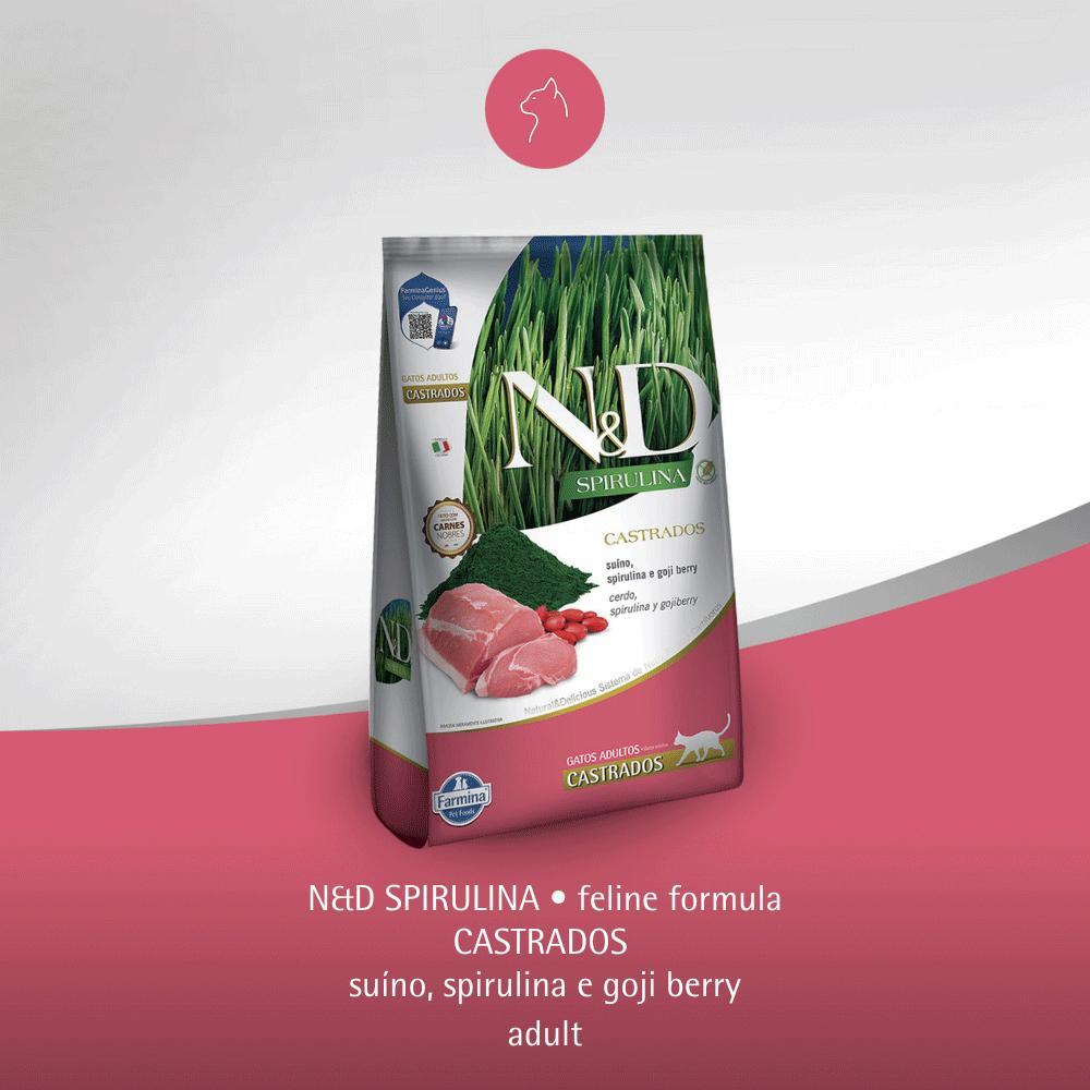 Ração N&amp;D Spirulina Gatos Adultos Castrados Suíno - 9