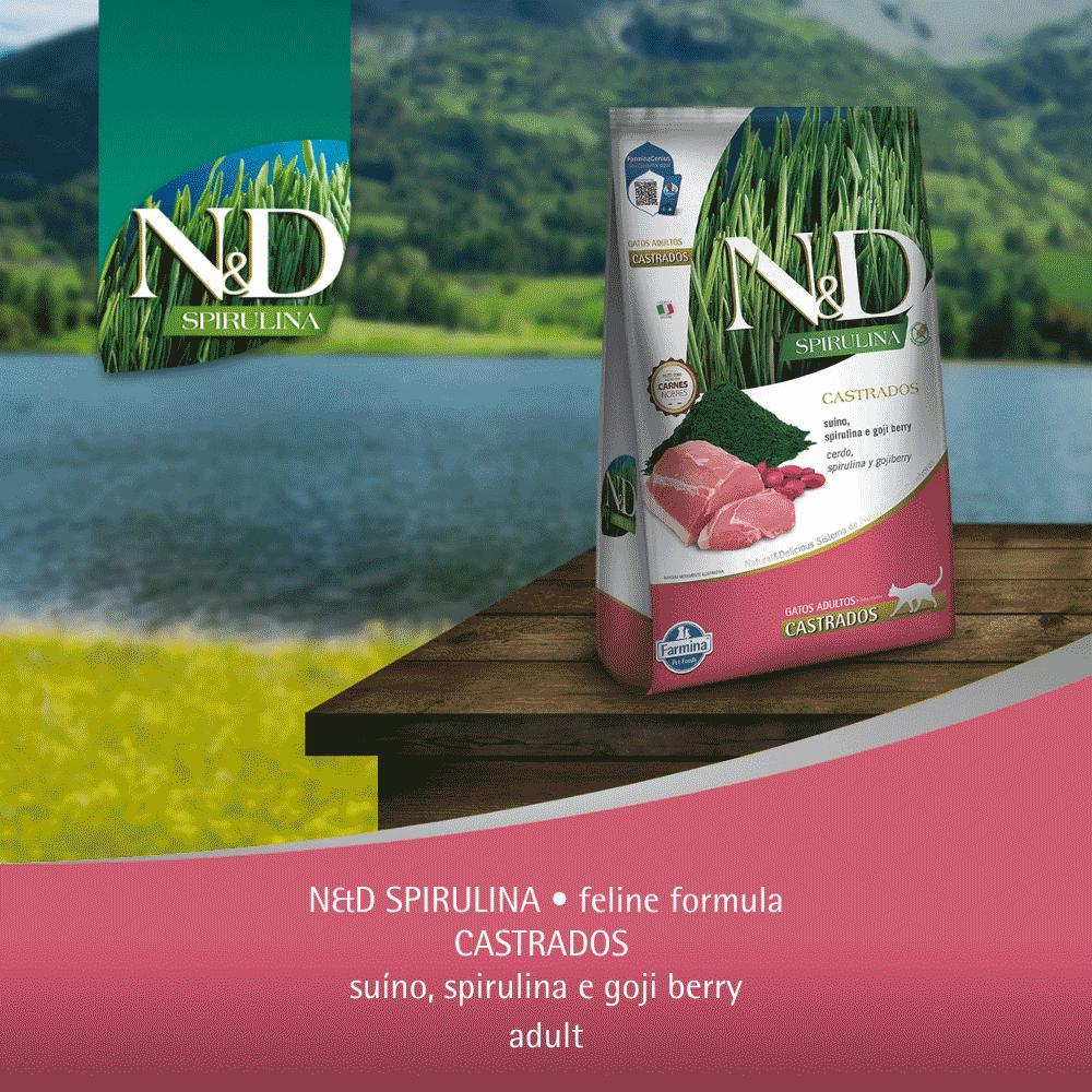Ração N&amp;D Spirulina Gatos Adultos Castrados Suíno - 10