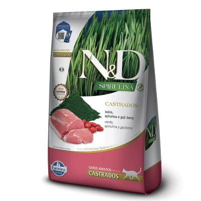 Ração N&amp;D Spirulina Gatos Adultos Castrados Suíno