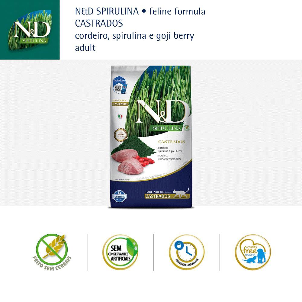Ração N&amp;D Spirulina Gatos Adultos Castrados Cordeiro - 5
