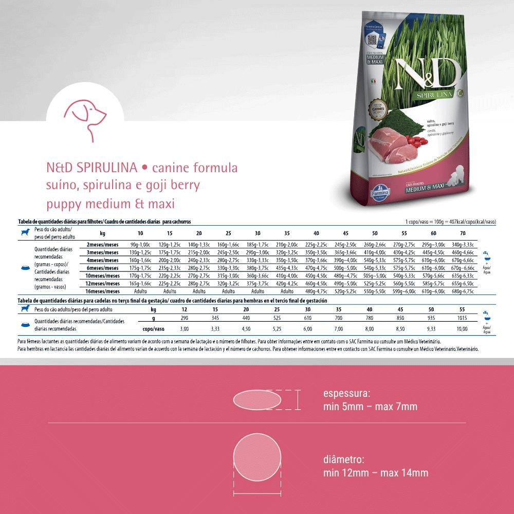Ração N&amp;D Spirulina Cães Puppy Medium e Maxi Suíno - 8