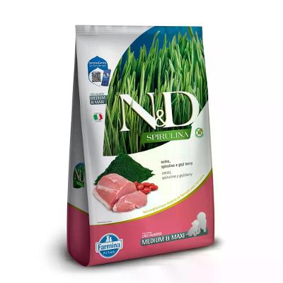Ração N&amp;D Spirulina Cães Puppy Medium e Maxi Suíno