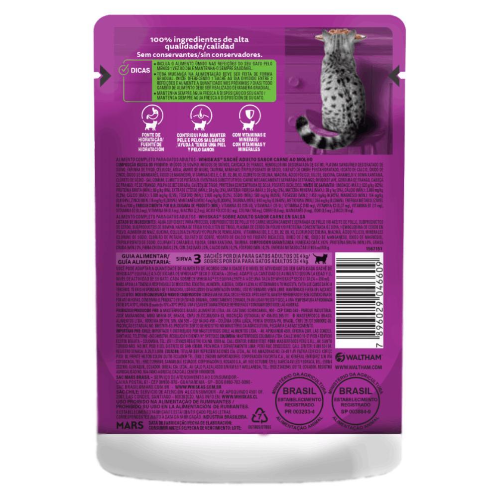 Ração Úmida Whiskas Sachê Carne ao Molho Gatos Adultos - 5