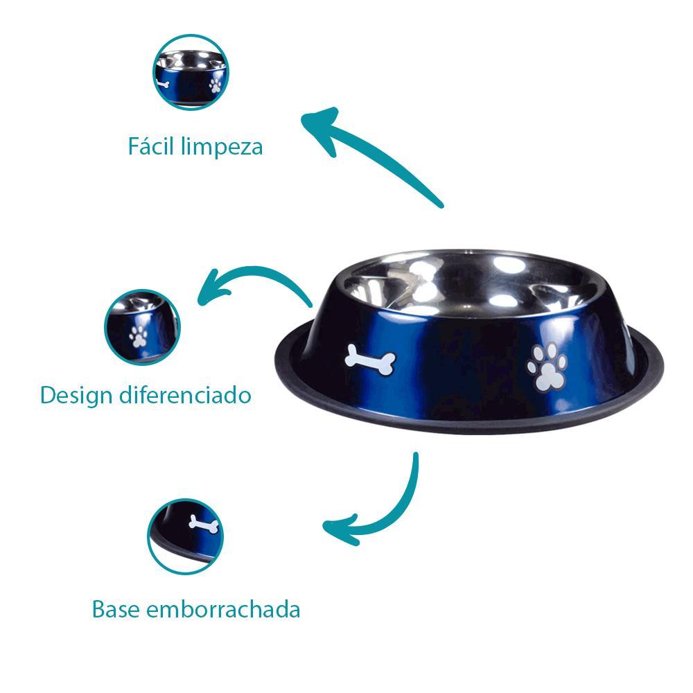 Comedouro Inox Rubber Print Azul Jambo - 3