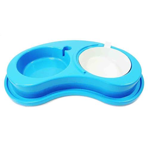 Comedouro Duplo Luxo Azul Furacão Pet
