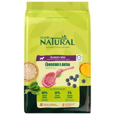 Ração Guabi Natural Cães Adultos Porte Médio Cordeiro e Aveia