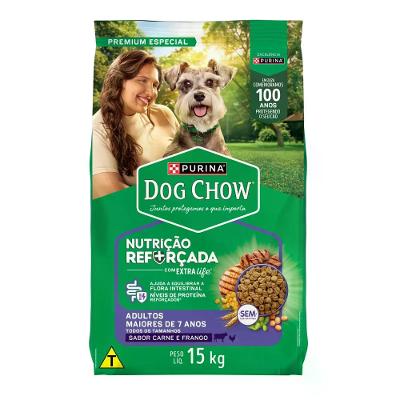 Ração Dog Chow Cães Adultos 7+ Longevidade Carne, Frango e Arroz