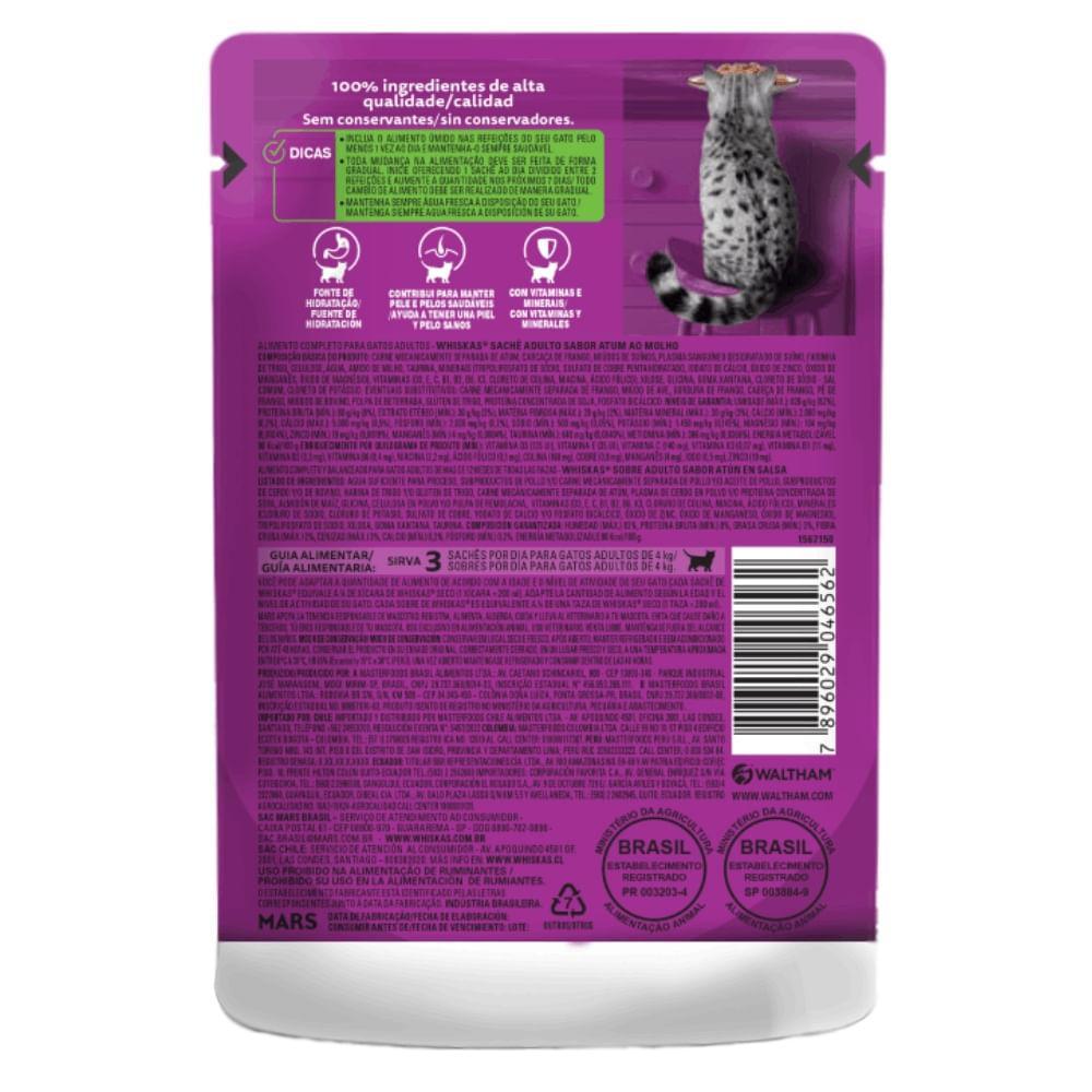 Ração Úmida Whiskas Sachê Atum ao Molho Gatos Adultos - 4