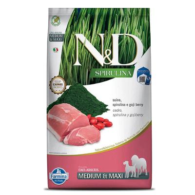 Ração N&amp;D Spirulina Cães Adultos Medium e Maxi Suíno