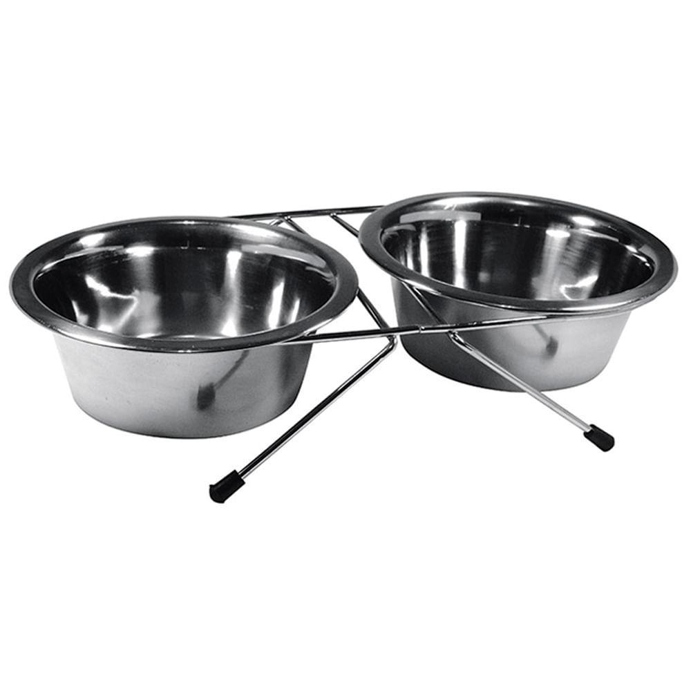 Comedouro Inox Duplo Suporte Baixo Jambo - 1