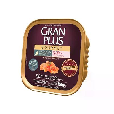 Ração Úmida GranPlus Gatos Adultos Castrados Patê Gourmet Anti Bolas de Pelo Salmão