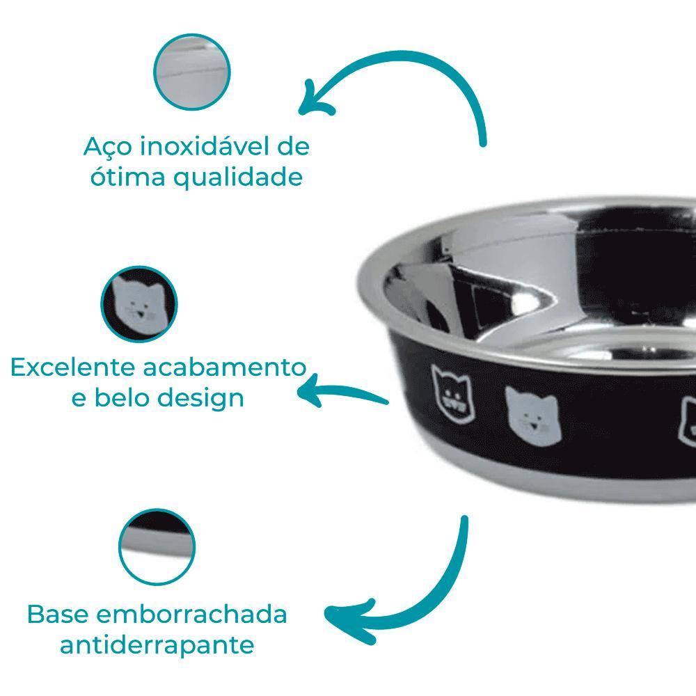 Comedouro Gatos Inox Fusion Preto Jambo - 3