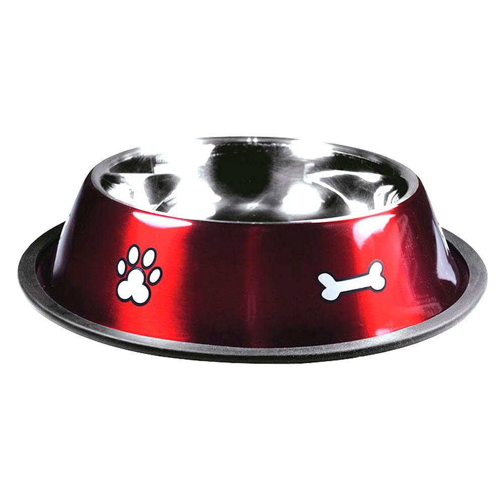 Comedouro Inox Rubber Print Vermelho Jambo - 1