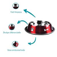 Comedouro Inox Rubber Print Vermelho Jambo - 3