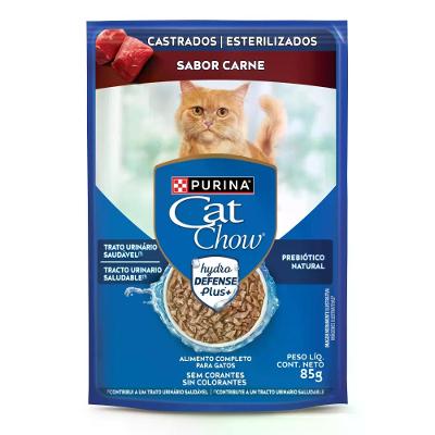 Ração Úmida Cat Chow Castrados Carne Nestlé Purina 85g