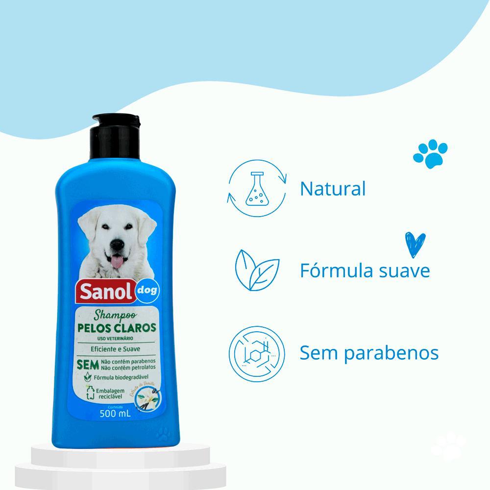 Shampoo Pelos Claros Cães e Gatos Sanol - 6