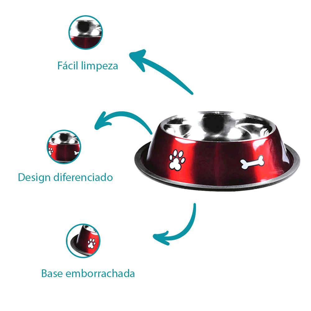 Comedouro Inox Rubber Print Vermelho Jambo - 3