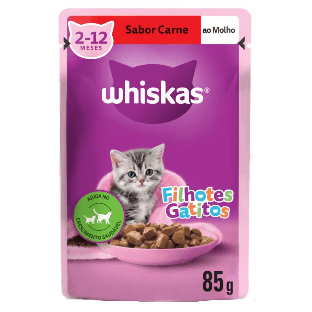 Ração Úmida Whiskas Sachê Carne ao Molho Gatos Filhotes - 1
