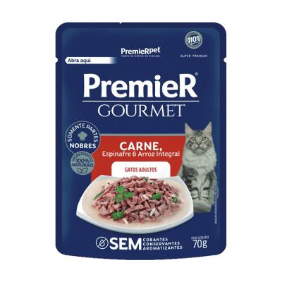 Ração Úmida Premier Gourmet Gatos Adultos Carne, Espinafre e Arroz Integral