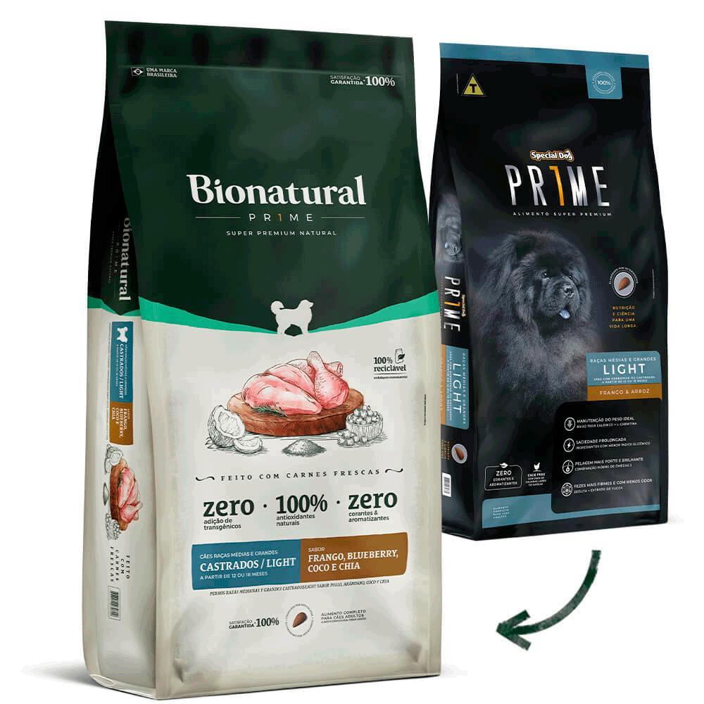 Ração Bionatural Prime Light Cães Adultos Raças Médias e Grandes Castrados Frango - 3