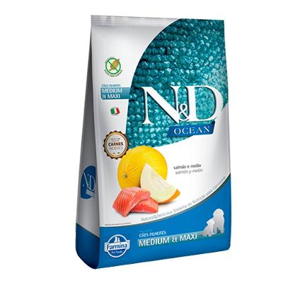 Ração N&amp;D Ocean Cães Filhotes Raças Médias e Grandes Salmão e Melão