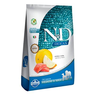 Ração N&amp;D Ocean Cães Adultos Raças Médias e Grandes Salmão e Melão