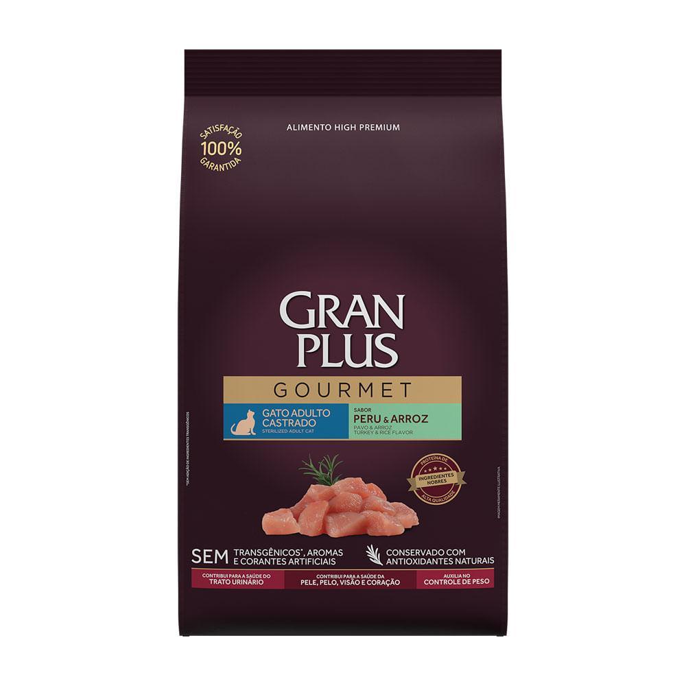 Ração GranPlus Gourmet Gatos Adultos Castrados Peru e Arroz - 1
