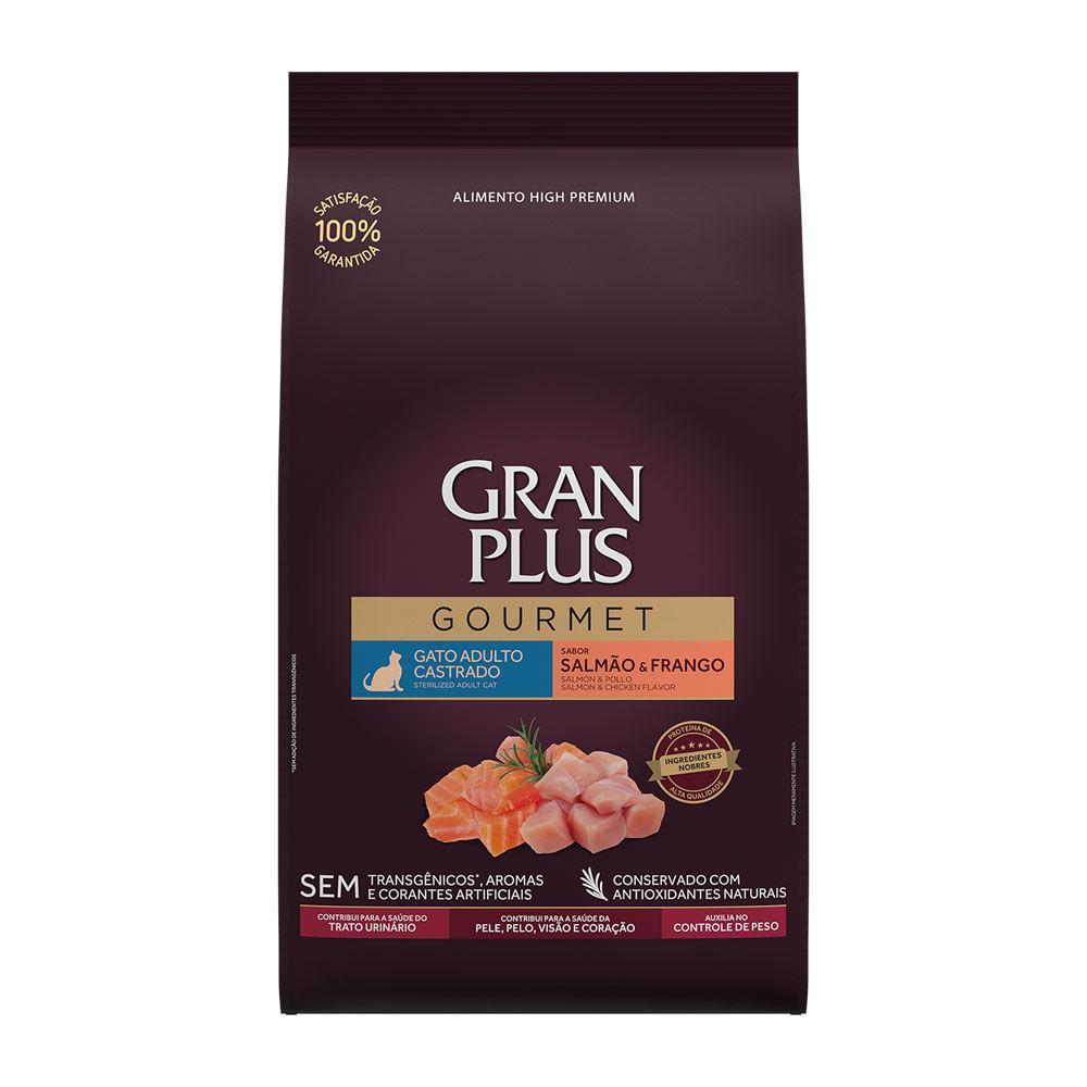 Ração GranPlus Gourmet Gatos Adultos Castrados Salmão e Frango - 1