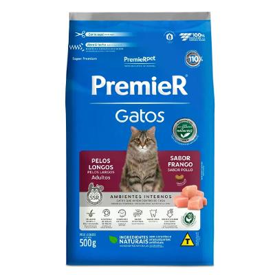 Ração Premier Ambientes Internos Gatos Adultos Pelos Longos Frango