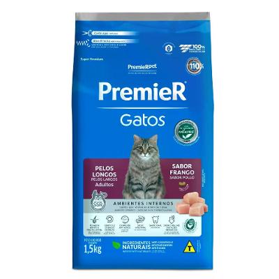 Ração Premier Ambientes Internos Gatos Adultos Pelos Longos Frango