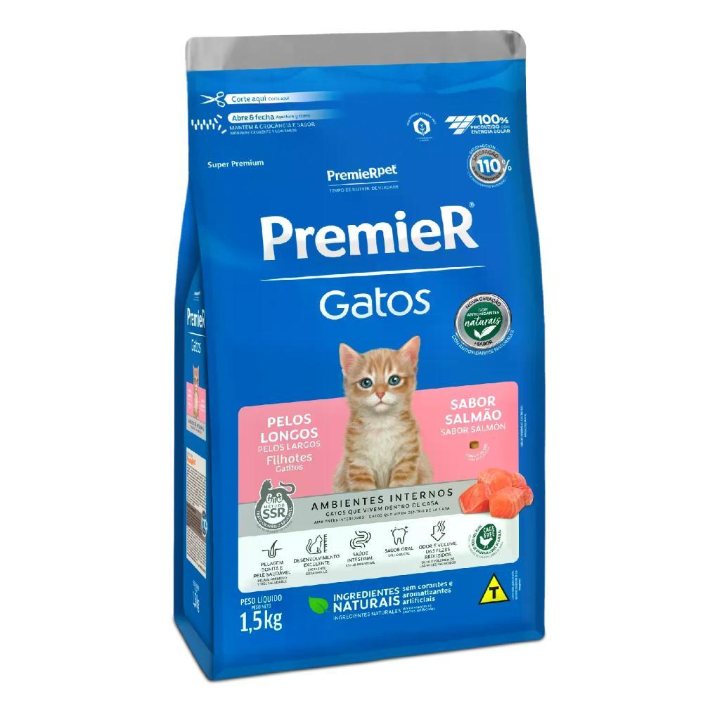 Ração Premier Ambientes Internos Gatos Filhotes Pelos Longos Salmão - 2