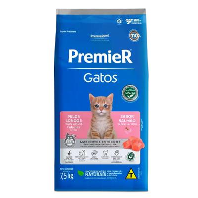 Ração Premier Ambientes Internos Gatos Filhotes Pelos Longos Salmão