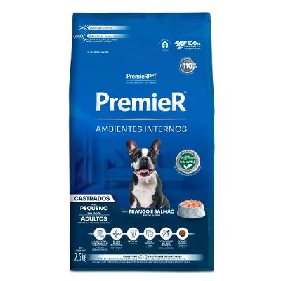 Ração Premier Ambientes Internos Cães Castrados Adultos Frango e Salmão