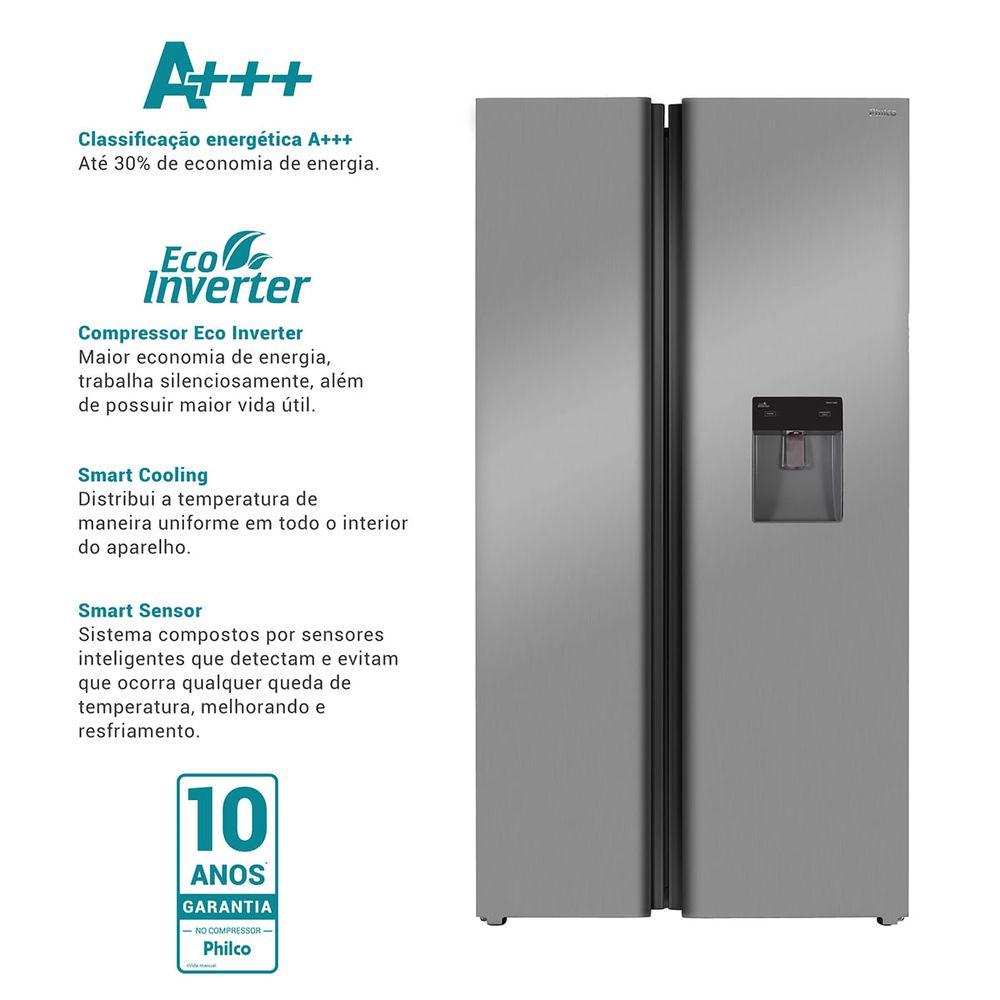 Geladeira 486L Philco Inverter Side by Side Inox PRF504ID - 4