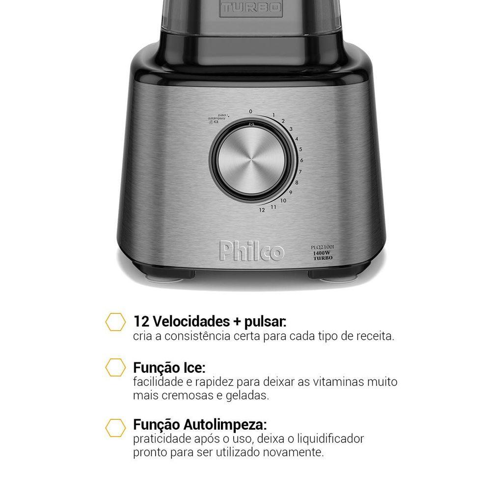 Liquidificador Philco PLQ2100PI 12 + Turbo 3L 1200W - 5