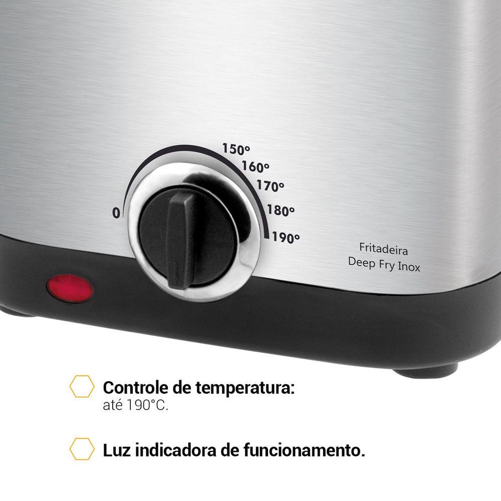 Fritadeira Philco 1,8L Visor Inox 1200W Deep Fry - 1
